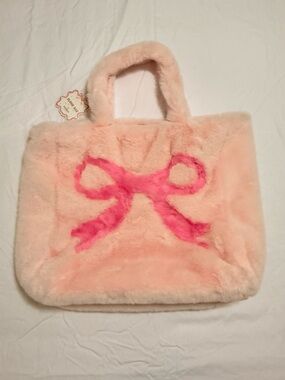 Plush Pink Bow Tote Bag